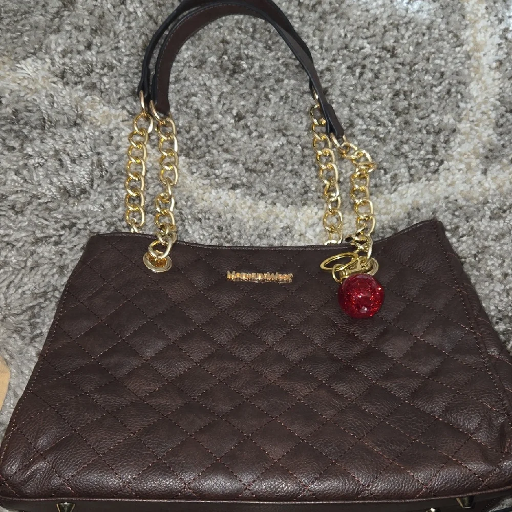 Montana West Quilted Brown and Gold Shoulder Bag